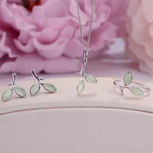 Jewelry Sets For Women 925 Silver Natural Smoky Quartz Opals Gemstone Green Buds Ring Pendants Stud Earrings Fine Jewelry CCS011