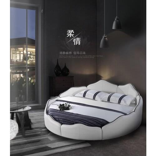 Real Genuine cow leather bed Soft Beds Bedroom camas lit round bed muebles de dormitorio yatak mobilya quarto unique designer