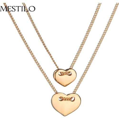 MESTILO Korean Simple Sweet Double Heart Necklaces Pendants Gold Color Choker Necklace For Women Fashion Layered Custom Necklace