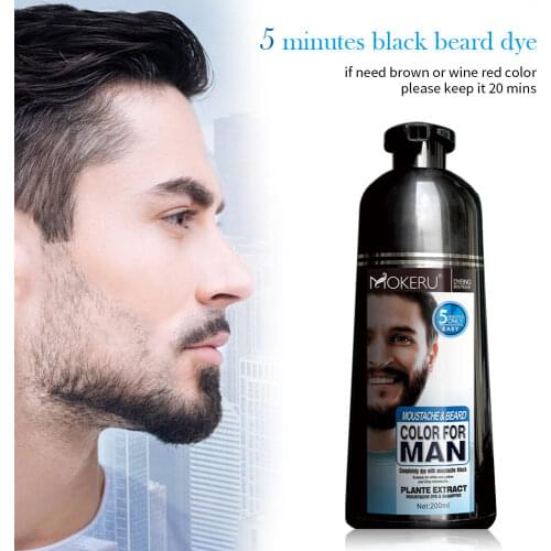 Mokeru 2pcs/Lot 200ml Natural Permanent Beard Dye Black Hair Shampoo For Men Beard Coloring Dye Fast Removal White Gray Hair