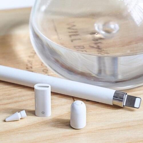 3 Pcs White Tip And Pen Cap Replacement Charging Adapter Set For 1st Generation Pencil ABS+silicone For Pencil 1st