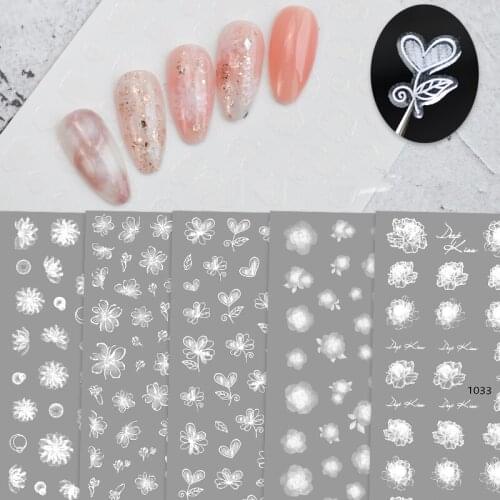 50pcs Clear White Flower Design Nail Art Adhesive Sticker Decal Decoration for Gel Nail Polish Manicure