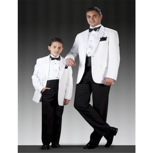 New wedding suit boy kid white grooms tuxedos shawl lapel boys suits two piece groomsmen slim fit two button kids blazer
