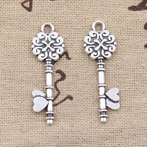 20pcs Charms Retro Treasure Chest Key 34x10mm Antique Silver Color Pendants DIY Crafts Making Findings Handmade Tibetan Jewelry