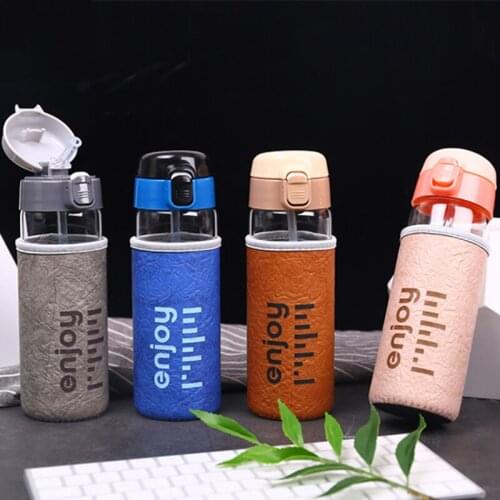 New Simple Mother Glass Bottle Baby Sippy Milk Cup Drinking Water Straw Bottle Leak-proof Tumbler Handy Cartoon Shape Drinkware