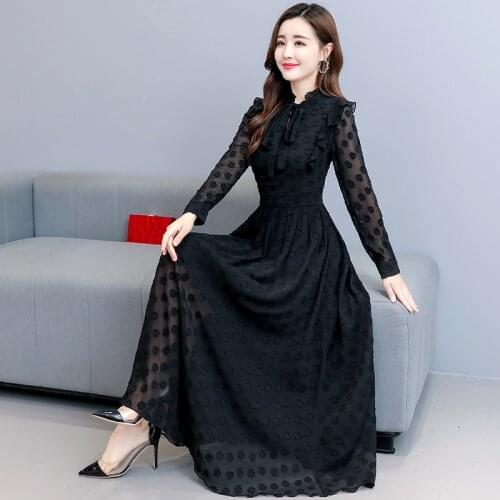 Early autumn 2021 spring and summer new lady chiffon dress women waist thin temperament medium-length jaculin long skirt