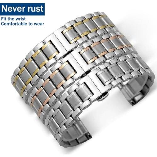 18 19 20 21 mm Full Stainless Steel Solid Watchband For High-grade Wristwatch Butterfly Buckle Bracelet Watches Accessories