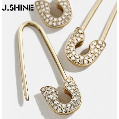 JShine Safety Pin Studs Earrings for Women 2020 Fashion White Crystal CZ Earrings Female Korean Jewelry Ear Cuff Accessories