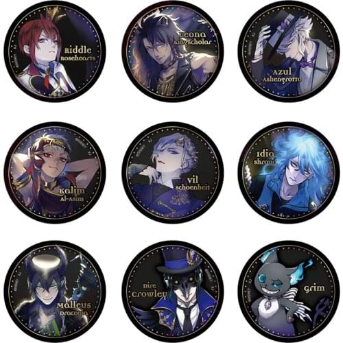 Twisted Wonderland Game Grim Azul Ashengrotto Riddle Rosehearts Leona Kingscholar Malleus Draconia Metal Badge Brooch Pins