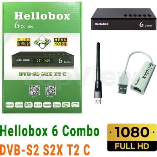 Satellite Receptor Hellobox 6 Combo H.265 DVB S2X DVB-T2 DVB-C Cline Newcamd Scam+ Auto Biss Auto Powervu Satellite Receiver