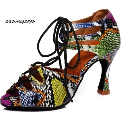 Leopard Dance Shoe Latin Dance Shoes Jazz Dance Shoes With Lace-Up High Dance Shoes Green Salsa Dance Shoe 6/7.5/8.5/9/10CM Heel