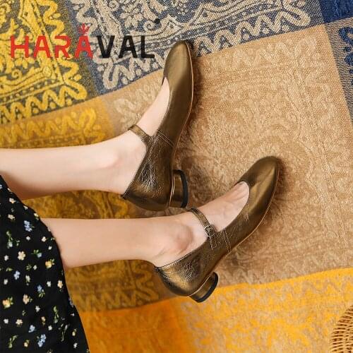 HARAVAL Women Pumps Shoes Low Heels Mary Janes Round Toe Concise Sewing Solid Casual Women Dance Shoes Students Pumps A280