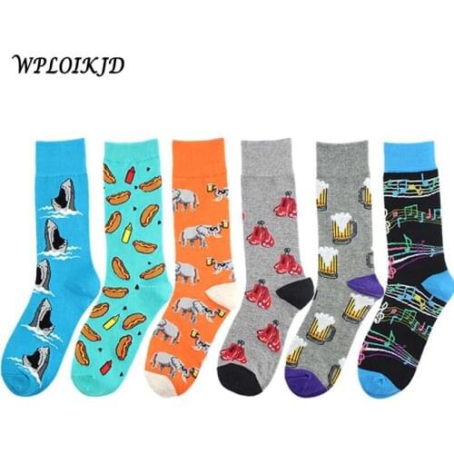 [WPLOIKJD]Cartoon Fashion Men Socks Animal Elephant Beer Chaussette Homme Streetwear Happy Funny Creative Socks Harajuku Sokken