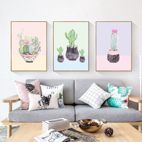 Green Catus Flower Plants Poster Fresh Colorful Green Plant Canvas Painting Wall Art Decorative Pictures For Living Room Nursery