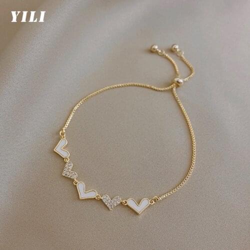 2021 Korean Fashion Gold Color Sweet Love Bracelet Copper Inlaid Zircon Heart Shape Bracelets Women Girls Jewelry Party Gifts