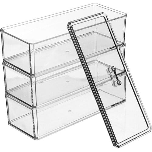 3 Layer Transparent Rectangular Cosmetic Pencil Storage Case Makeup Cotton Box Jewellery Box Candy Storage Box