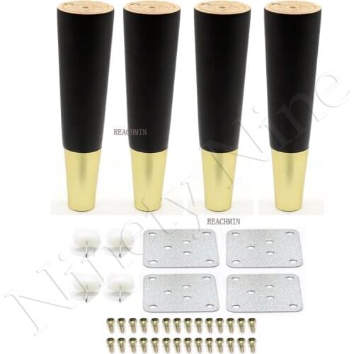 4Pcs Walnut Color Natural Wood Reliable 190*48*25mm Furniture Leg Cone Shaped en Feet for Cabinets Soft Table