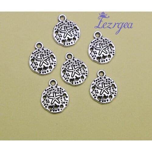 40pcs/lot--12x15mm, Antique silver plated sand dollar connector starfish charms,DIY supplies,Jewelry accessories