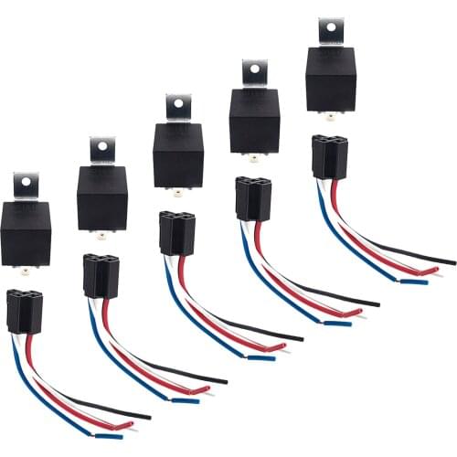 5 Pack 40 AMP 12 V DC Waterproof Relay and Harness Heavy Duty 12 AWG Tinned Copper Wires 5-PIN SPDT Bosch Style Automotive Relay