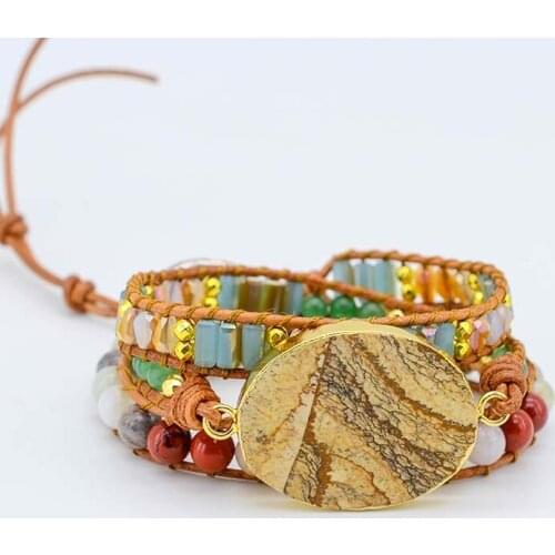 Egg Shape Stone Bracelet 3 Wrap Picture Stone Bracelet