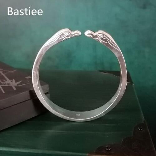 Bastiee 999 Silver Eagle Bangle Men Bracelet Hmong Handmade Thick Silver Miao Luxury Jewelry Adjustable Bangles Boyfriend Gifts