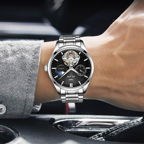 Fashion Design Men Top Brand Moon Phase Tourbillon Sport Wristwatches Self wind Automatic Mechanical Watch Stainless Steel Clock