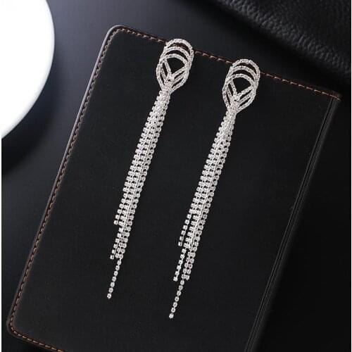 Long Tassel Crystal Drop Earring for Women cross Rhinestone Dangle Earrings Wedding Party Jewelry party Gifts E717