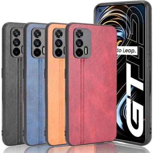 For Realme GT 5G Case Luxury Calfskin PU Leather lines Back Cover Shockproof Case For OPPO Realme GT 5G Phone Case 6.43 inch