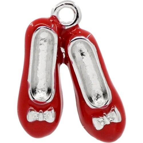 DoreenBeads Charm Pendants Shoes Silver Color Enamel Red 19x14mm,10PCs (B23255), yiwu