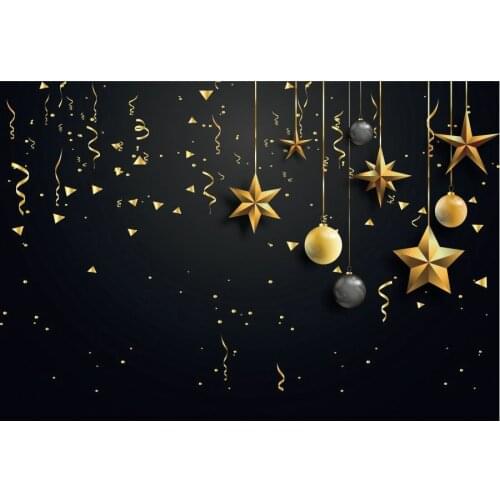 Happy New Year 2021 Backdrop Golden Stars Ball Black Photography Background Family Party Decor Banner Photo Booth Studio Props