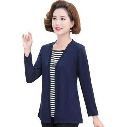Fake Two Pieces Women T Shirt Long Sleeve Top Casual Pullovers Spring Fall New Fashion Female Stripe splicing Tee Shirt Femme