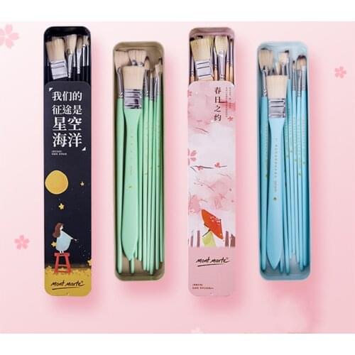 10Pcs/set pig bristle Artist Paint Brush Professional Watercolor Acrylic drawing Wooden Handle Painting Brushes Art Supplies