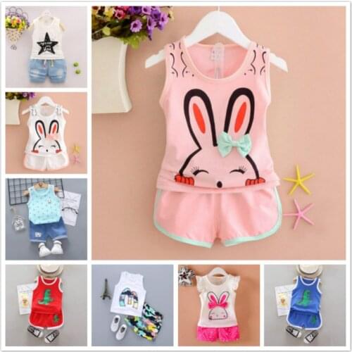 Baby Boy Clothes Set Summer Children Girl Outfits Cotton Cute Cartoon Sleeveless Top Vests + Short Pant Clothing Sets 0-4 Years
