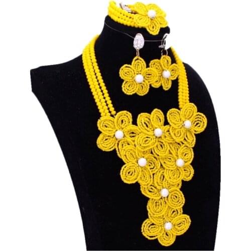 Dudo African Beads Jewelry Set Yellow for Women Wedding 2017 Nigerian Wedding Handmade Flowers Crystal Necklace Free Shipping