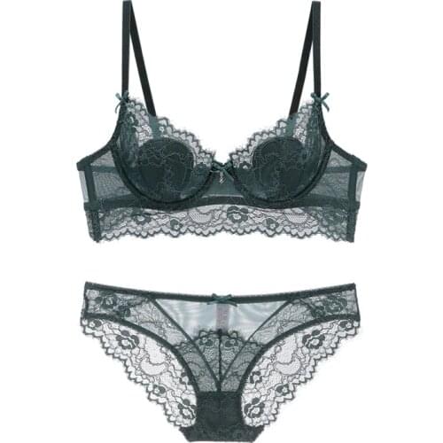 Sexy Lace Ultra Thin Bra With Padded Underwire Push-Up Bra and Panties Set Big Size Underwear Women Lingerie A B C D E Cup 95D