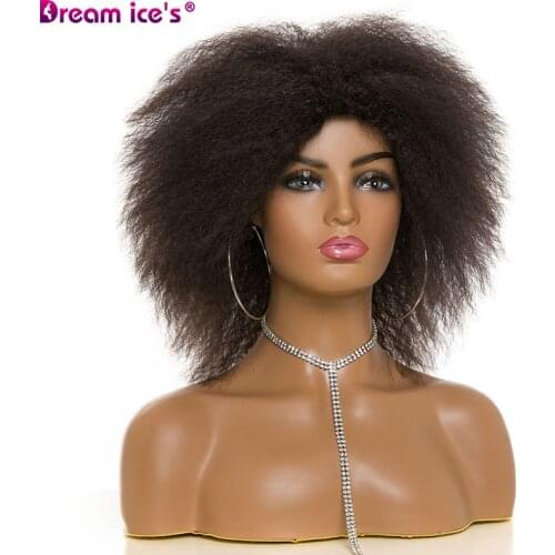 DREAM.ICES HAIR 10inches Afro Kinky Curly Wig Synthetic Short Wig With Bangs Mixed Brown and Blonde Wig for Black Women