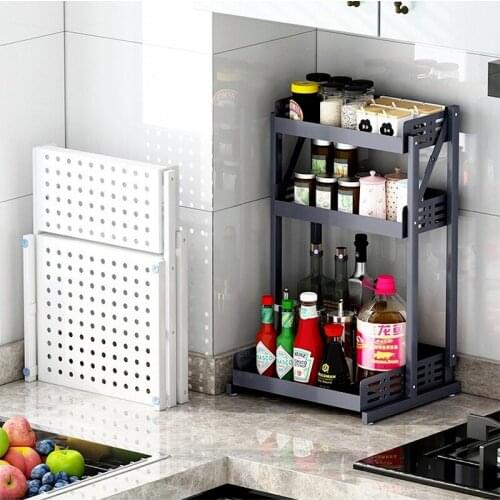 Kitchen Seasoning Rack Storage Rack Installation Free Multi-layer Stainless Steel Kitchen Floor Storage Rack Kitchen Organizer
