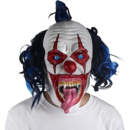 Horror Evil Clown Latex Mask Blue Hair Halloween Horror Costume Accessory Creepy Scary Jester Masks