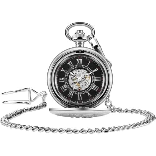 Retro Mechanical Pocket Watch Double Dragon Play Ball Steampunk Skeleton Hand-wind Flip Clock Fob Watch With Chain Gift