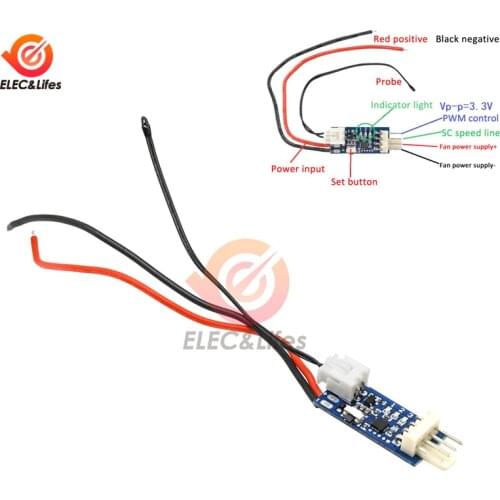 DC 5V/12V Micro PWM PC Fan Temperature Control Denoised Speed Governor 4-Wire Motor Speed controller 10CM black tip probe 120°C