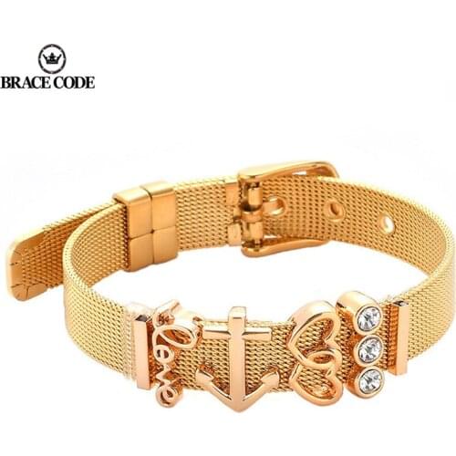 Fashion Stainless Steel Couple Bracelet Mesh Bracelet Hollow Love To Love Anchor Charm Brand Bracelet for Woman Lover Jewelry