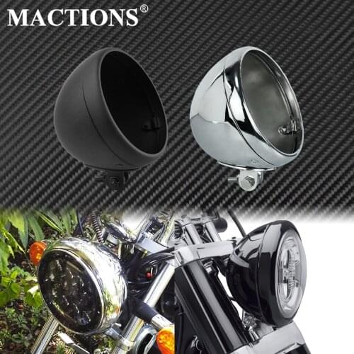 Motorcycle Universal 7'' Headlight LED Headlamp Light Cover Bucket Housing Bottom Mount Black/Chrome For Harley Dyna XL Custom