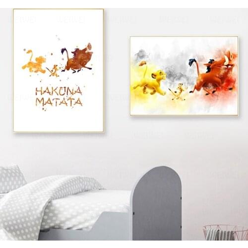 Cartoon Anime Lion King Watercolor Poster Hight Quality Canvas Painting Home Decor Wall Art Nursery Kids Room No Frame