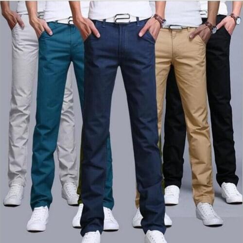 2020 New Design Casual Men pants Cotton Slim Pant Straight Trousers Fashion Business Solid sky blue black Pants Men 28-38