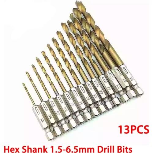 13Pcs Power Tools Steel Hex Shank Quick Change Cobalt Drill Bit Set Multi Bits 1.5-6.5mm Ground Metal Reamer Tool Countersink