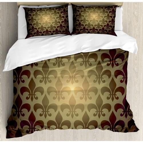 Fleur De Lis Duvet Cover Set Royal Lily Flower Inspired Floral Baroque Style Dark Pattern Modern Style Artwork 3 Piece Bedding