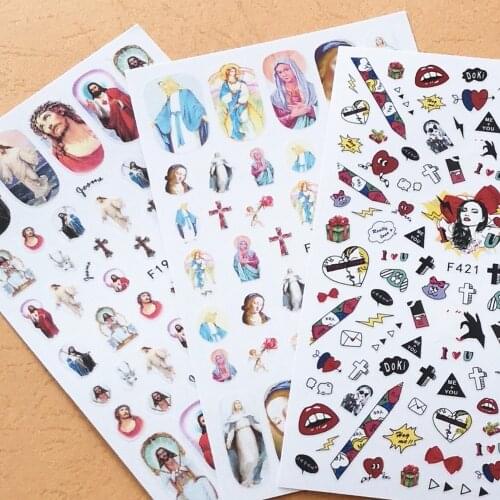 Newest F-192 193 3d nail art sticker color religious back adhesive design DIY nail decals decoration tools