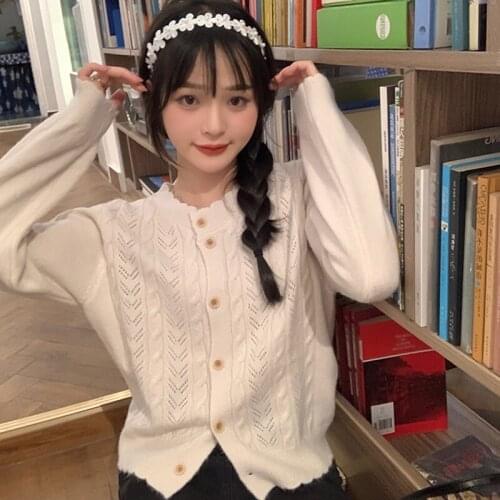 2021 new spring and autumn cropped top loose-fitting outer knit cardigan solid color sweater coat womens clothing