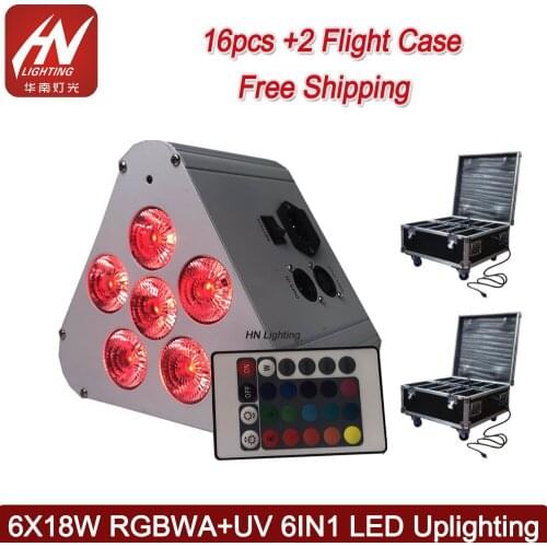 16pcs Battery opreated uplighting 6*18w RGBWA UV wireless led par can light