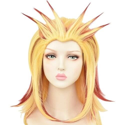 Anime Demon Slayer Cos Wig Rengoku Shinjurou Cosplay Yellow Long Straight Wave Hair Halloween Cosplay Headgear Kimetsu No Yaiba